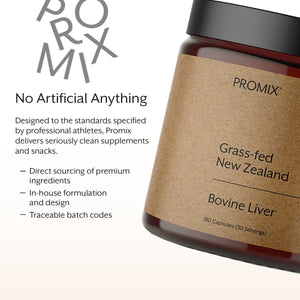 Promix Nutrition Grass Fed Raw Beef Liver Supplement 180 Gelatin Capsules - Suppviv