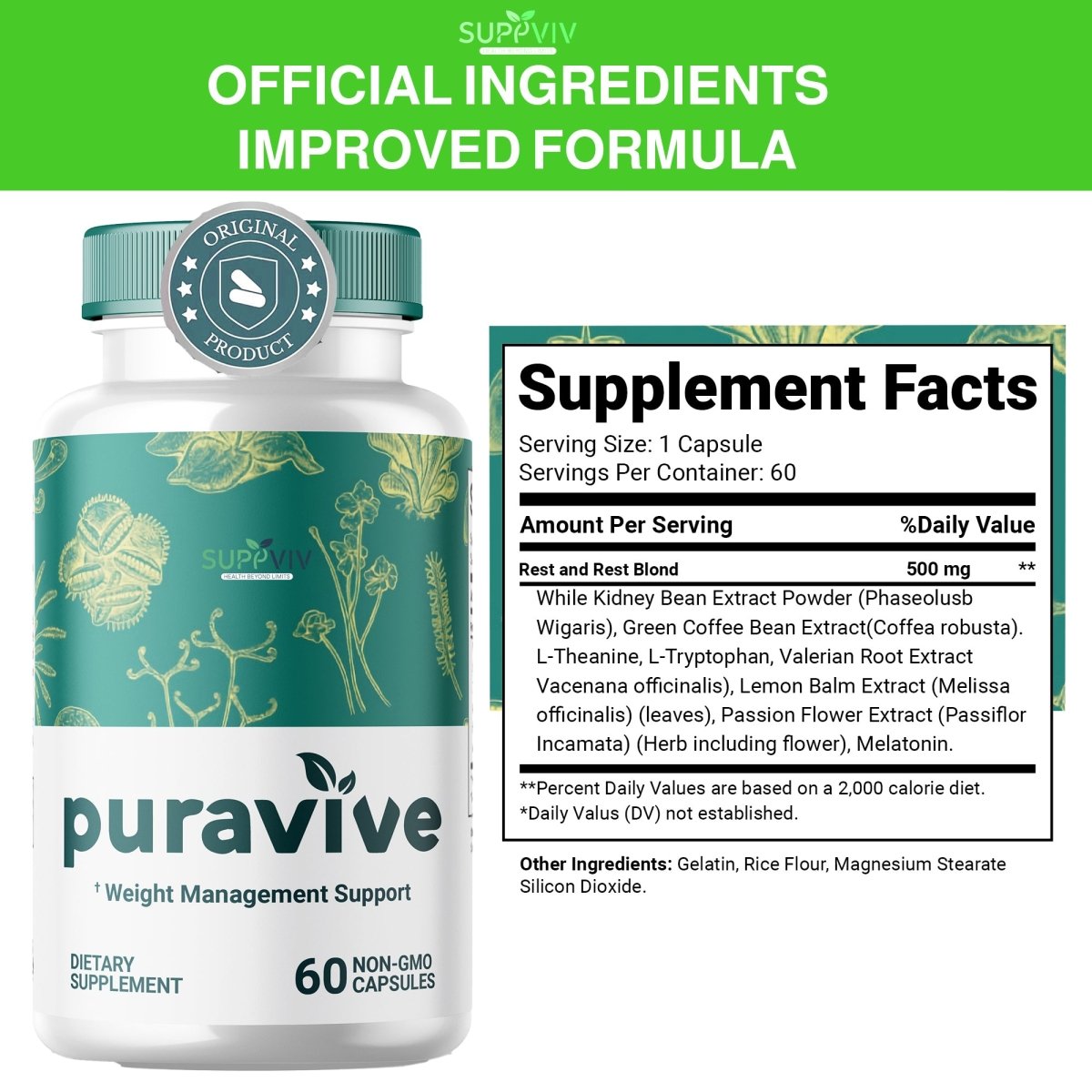 Puravive Advanced (Improved Formula) | Puravive Pills All Natural 60 Capsules - Suppviv