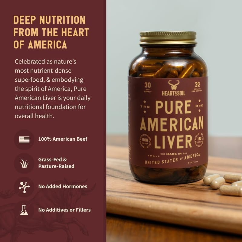 Pure American Beef Liver Capsules - Grassfed Beef Liver Supplement (180 Capsules) - Suppviv
