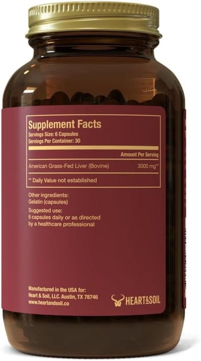 Pure American Beef Liver Capsules - Grassfed Beef Liver Supplement (180 Capsules) - Suppviv