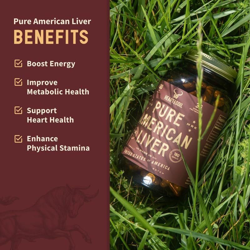 Pure American Beef Liver Capsules - Grassfed Beef Liver Supplement (180 Capsules) - Suppviv