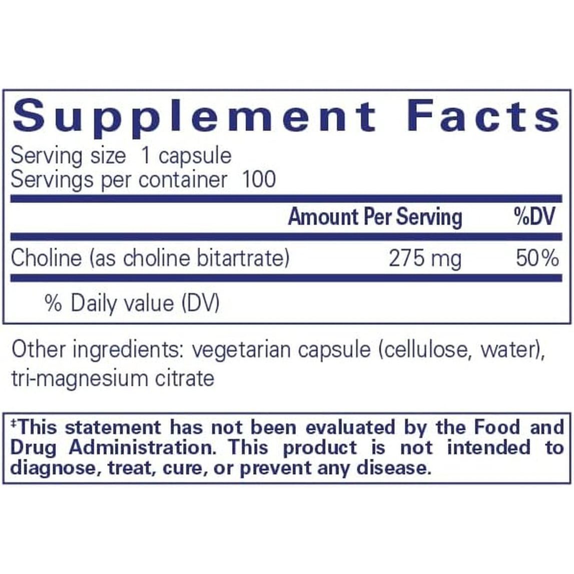 Pure Encapsulations Choline (Bitartrate) - 275Mg - Supports Methylation, Brain Health & Cell Function* - 100 Capsules - Suppviv