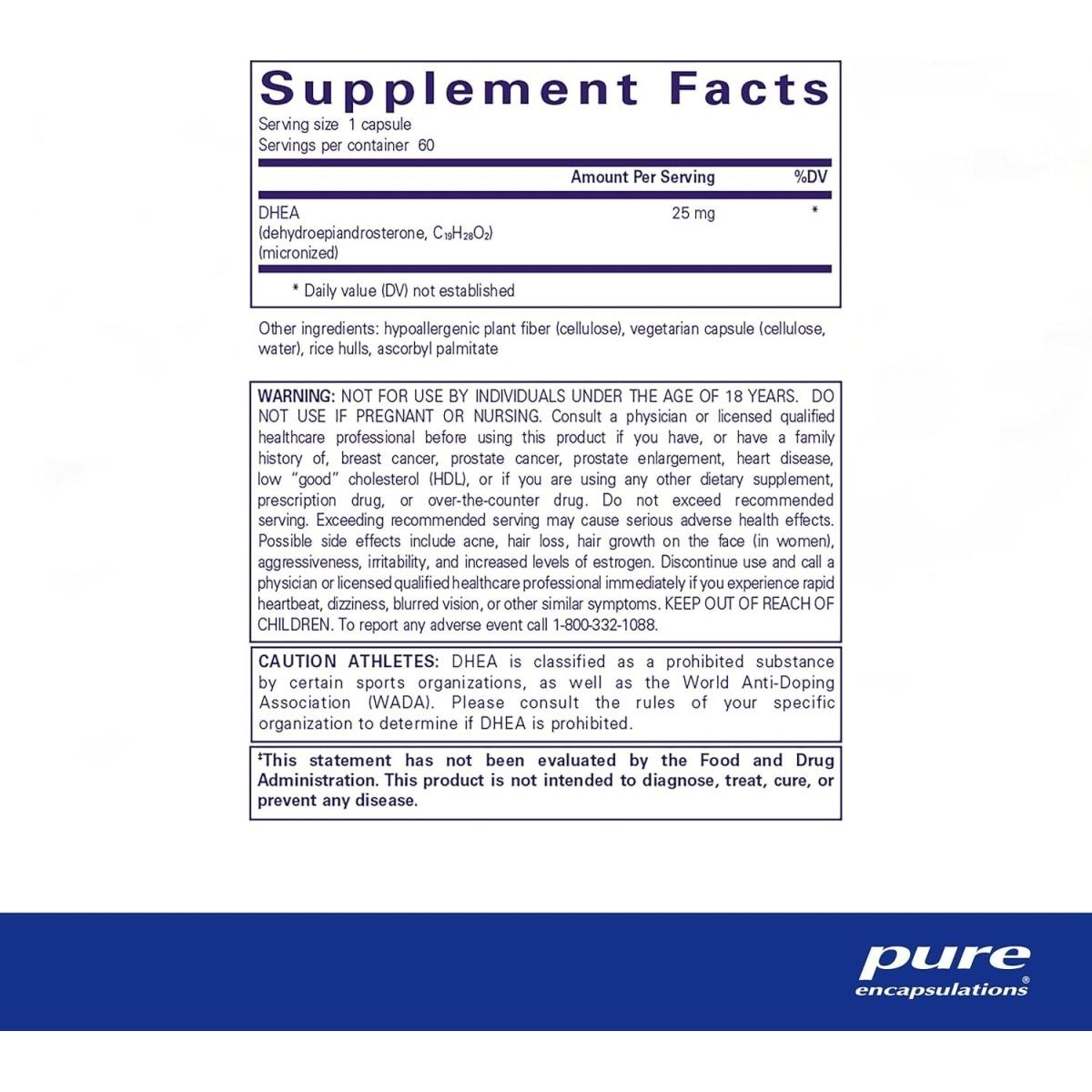 Pure Encapsulations DHEA 25 Mg - 60 Capsules - Suppviv