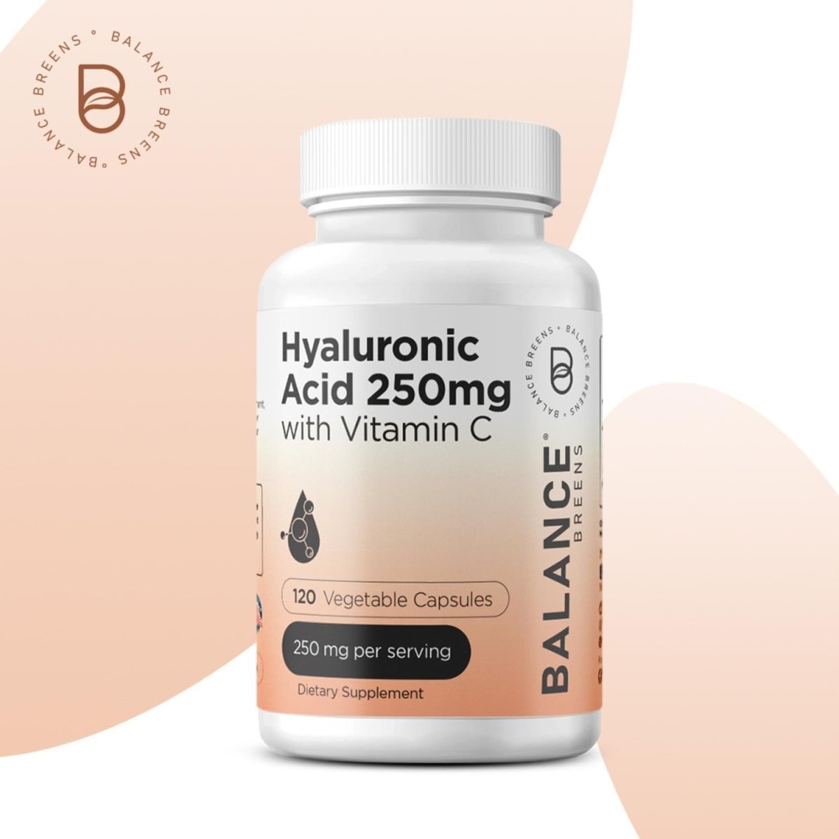 Pure Hyaluronic Acid Supplements 250Mg with Vitamin C 50Mg - 120 Vegan Capsules - Suppviv