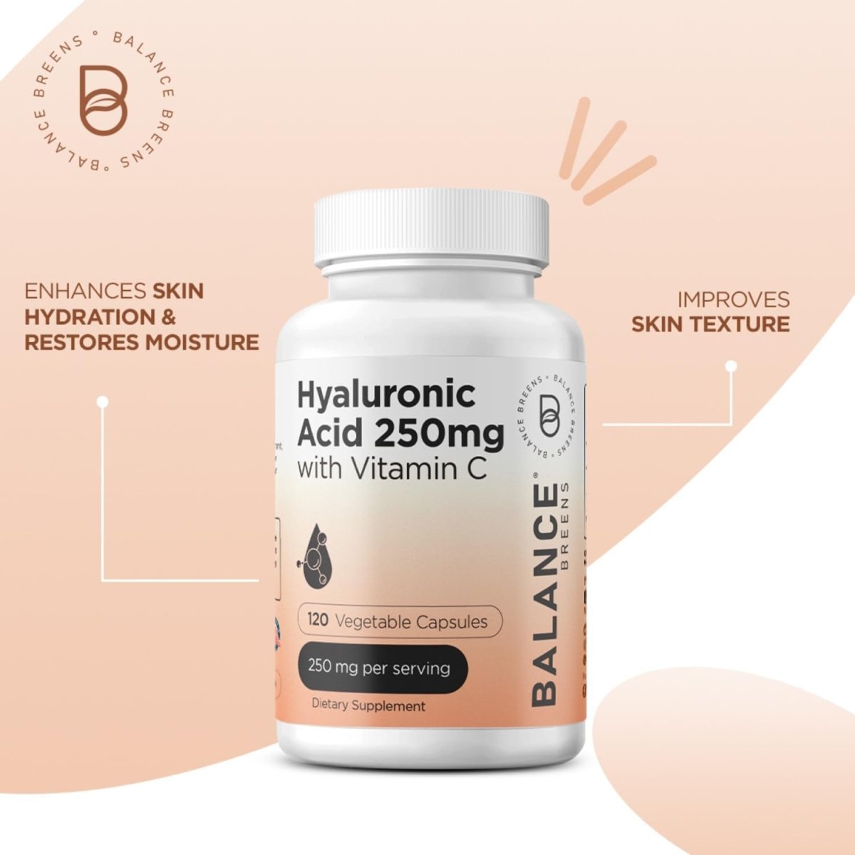 Pure Hyaluronic Acid Supplements 250Mg with Vitamin C 50Mg - 120 Vegan Capsules - Suppviv