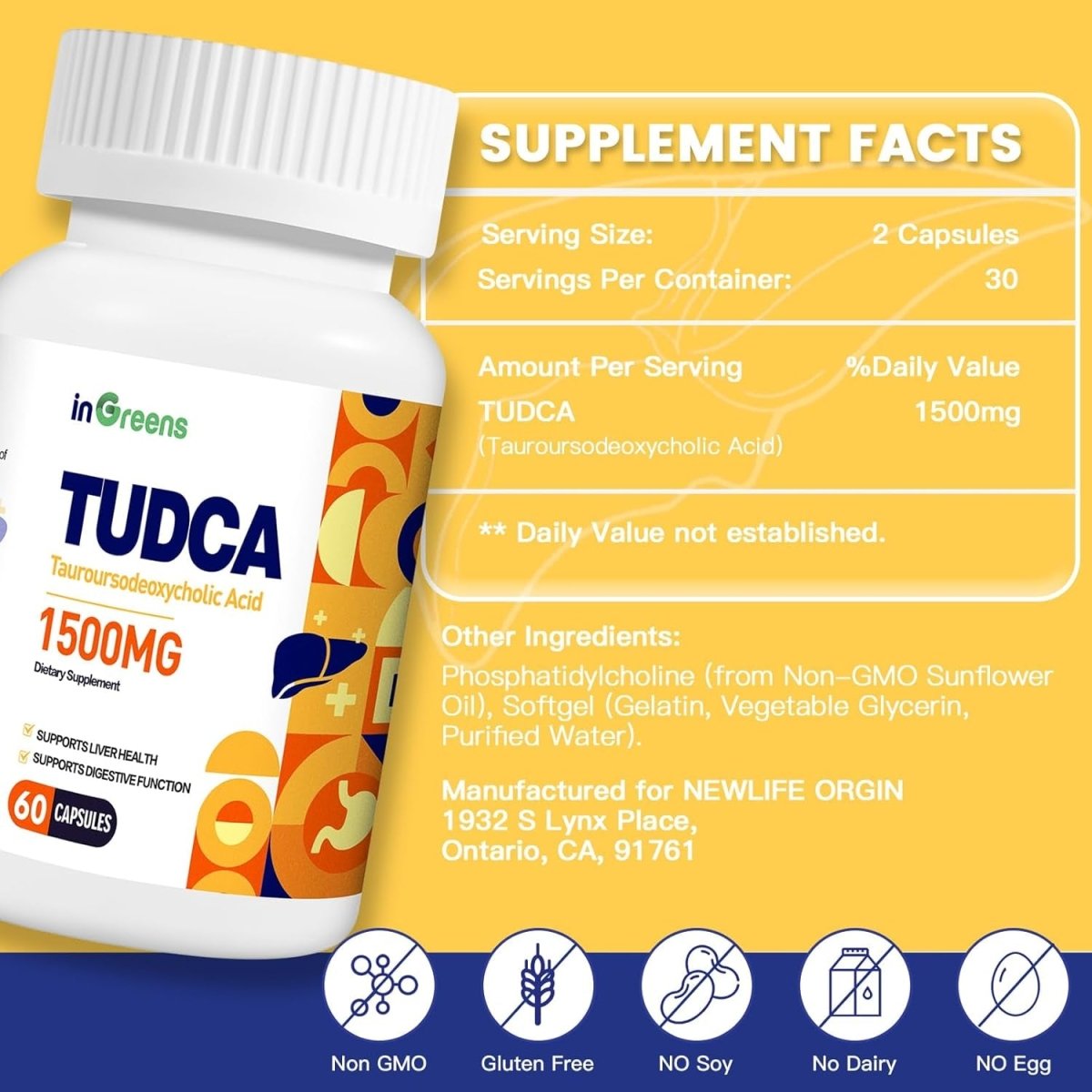 Pure TUDCA Supplement 1500 Mg for Liver Cleanse Detox and Repair, 120 Capsules - Suppviv