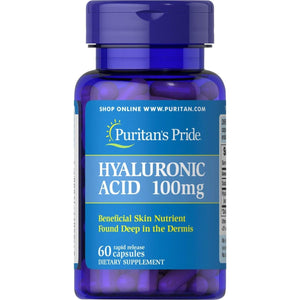 Puritans Pride Hyaluronic Acid 100Mg, Dietary Supplement for Skin Hydration, 60 Rapid Release Capsules - Suppviv