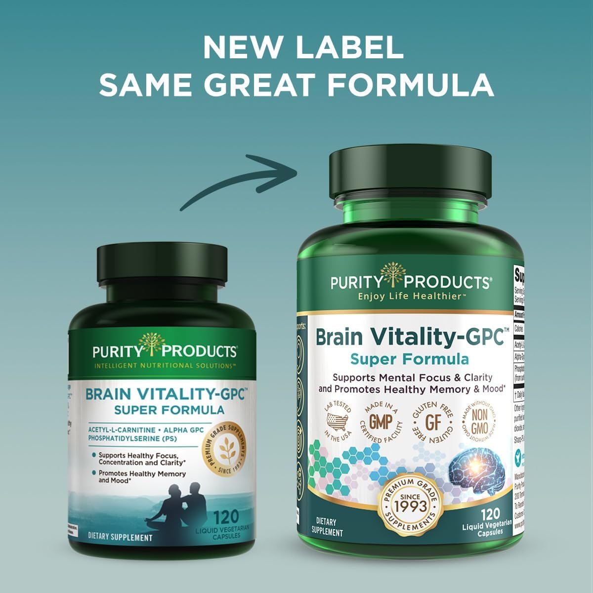 Purity Products Brain Vitality - Supports Normal Concentration and Mental Clarity - 120 Caps - Suppviv