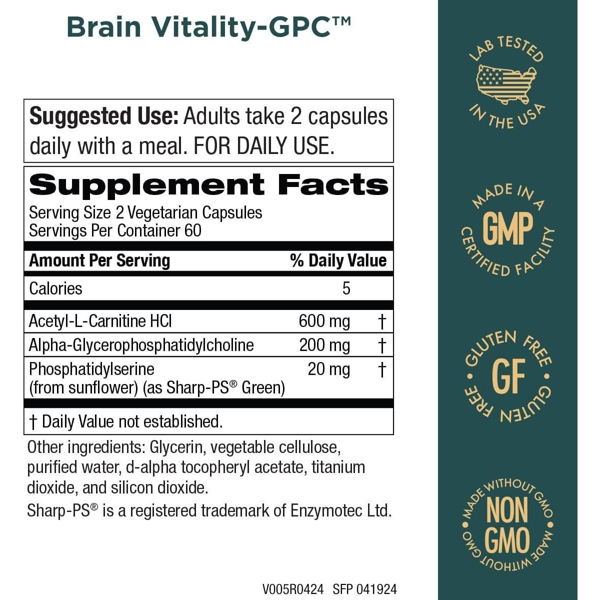 Purity Products Brain Vitality - Supports Normal Concentration and Mental Clarity - 120 Caps - Suppviv