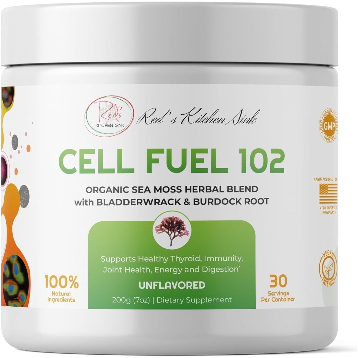 Red'S Kitchen Sink Cell Fuel 102: Sea Moss Powder | Organic Sea Moss, Bladderwrack & Burdock Root Herbal Blend 1 PACK - Suppviv