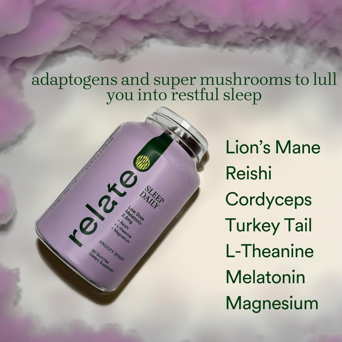 Relate Sleep Daily Gummies - Mushroom & Infused Sleep Support 60 Count - Suppviv