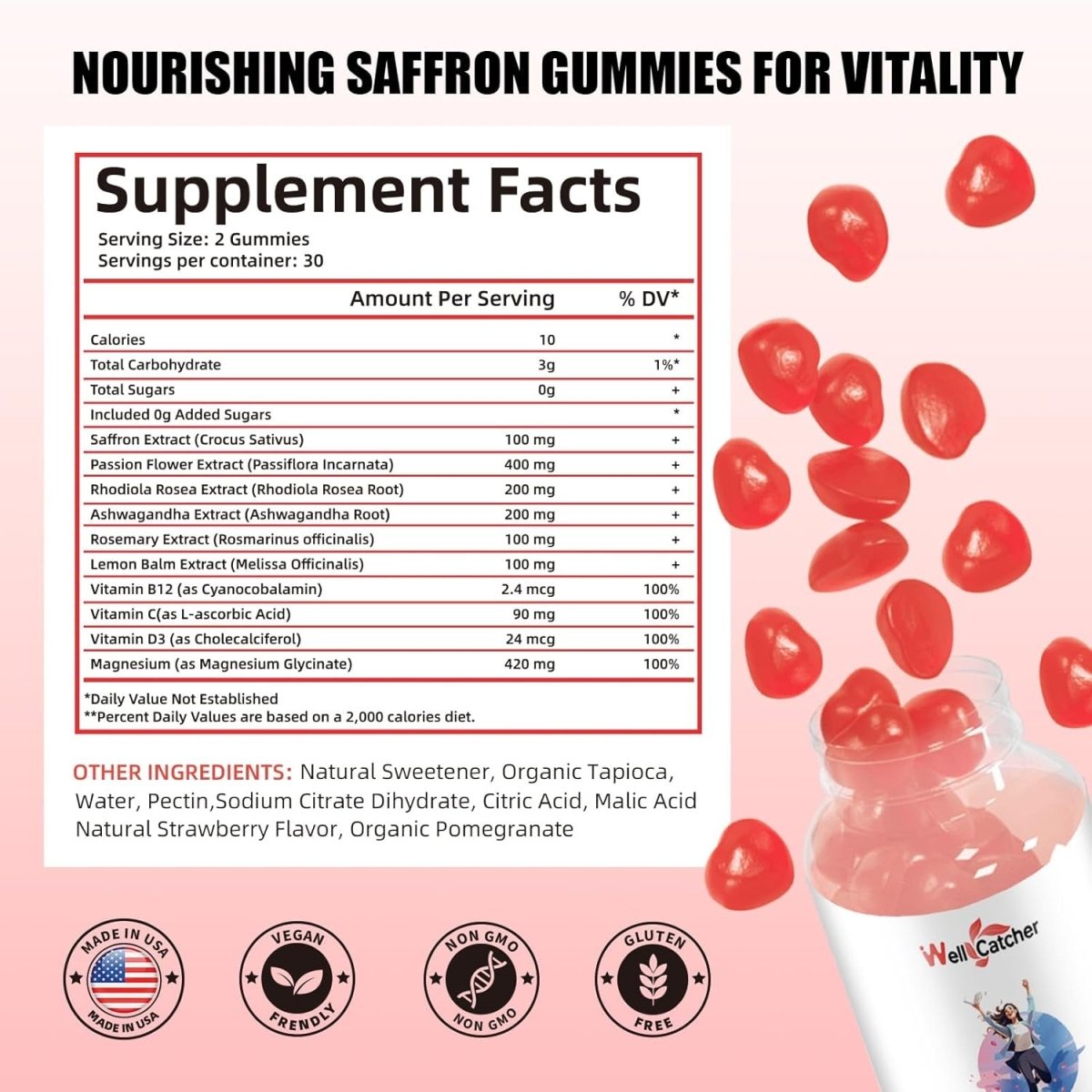 Saffron Gummies for Adults Kids - Organic Saffron Extract Supplement for Men & Women 30 Days Supply - Suppviv
