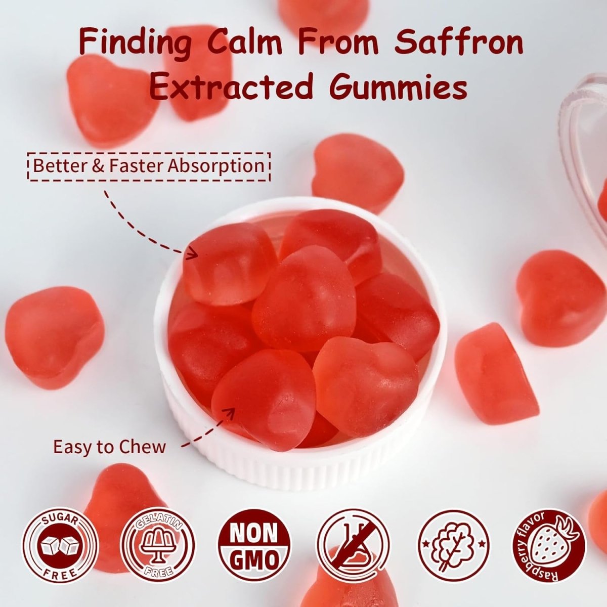 Saffron Gummies for Adults Kids - Organic Saffron Extract Supplement for Men & Women 30 Days Supply - Suppviv