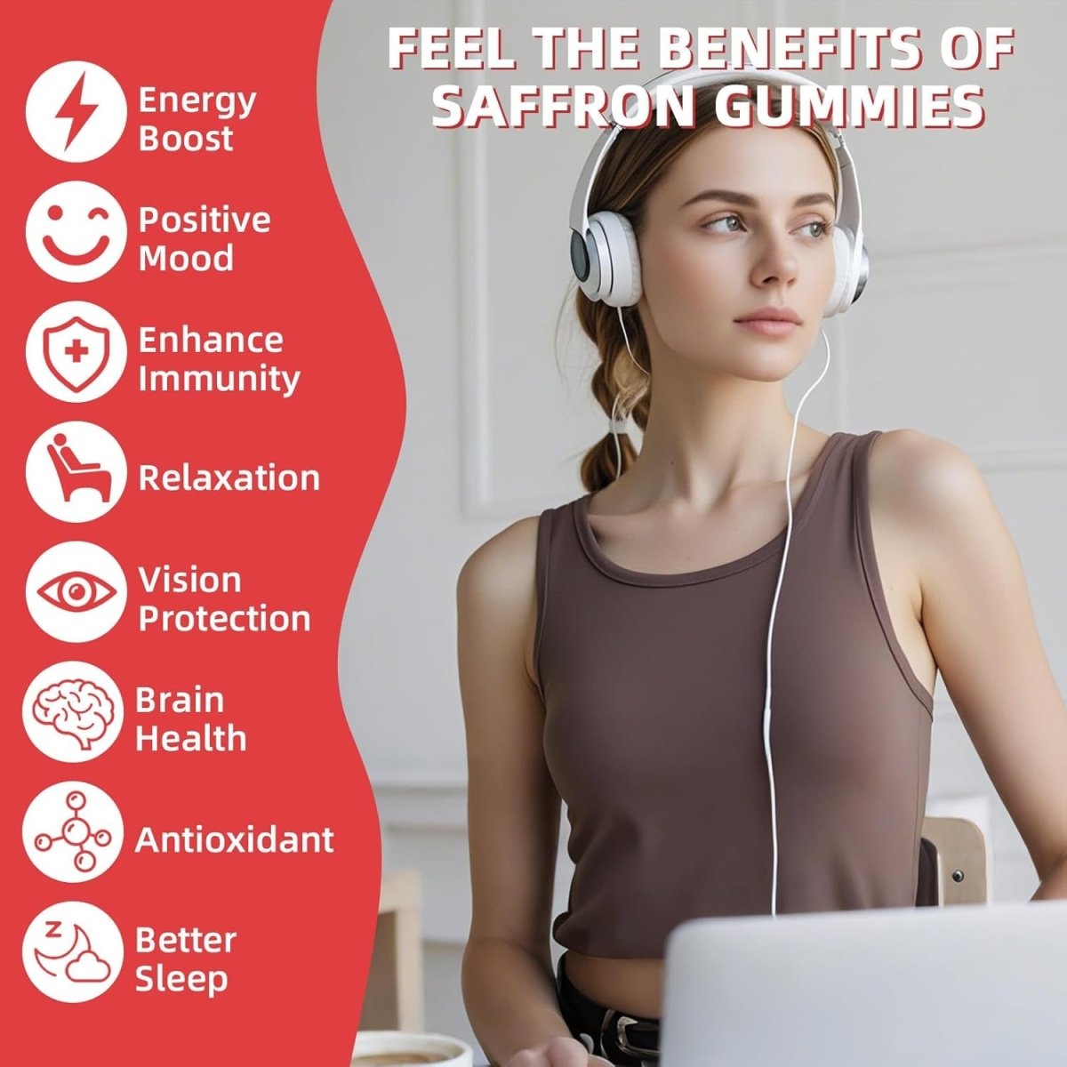 Saffron Gummies for Adults Kids - Organic Saffron Extract Supplement for Men & Women 30 Days Supply - Suppviv