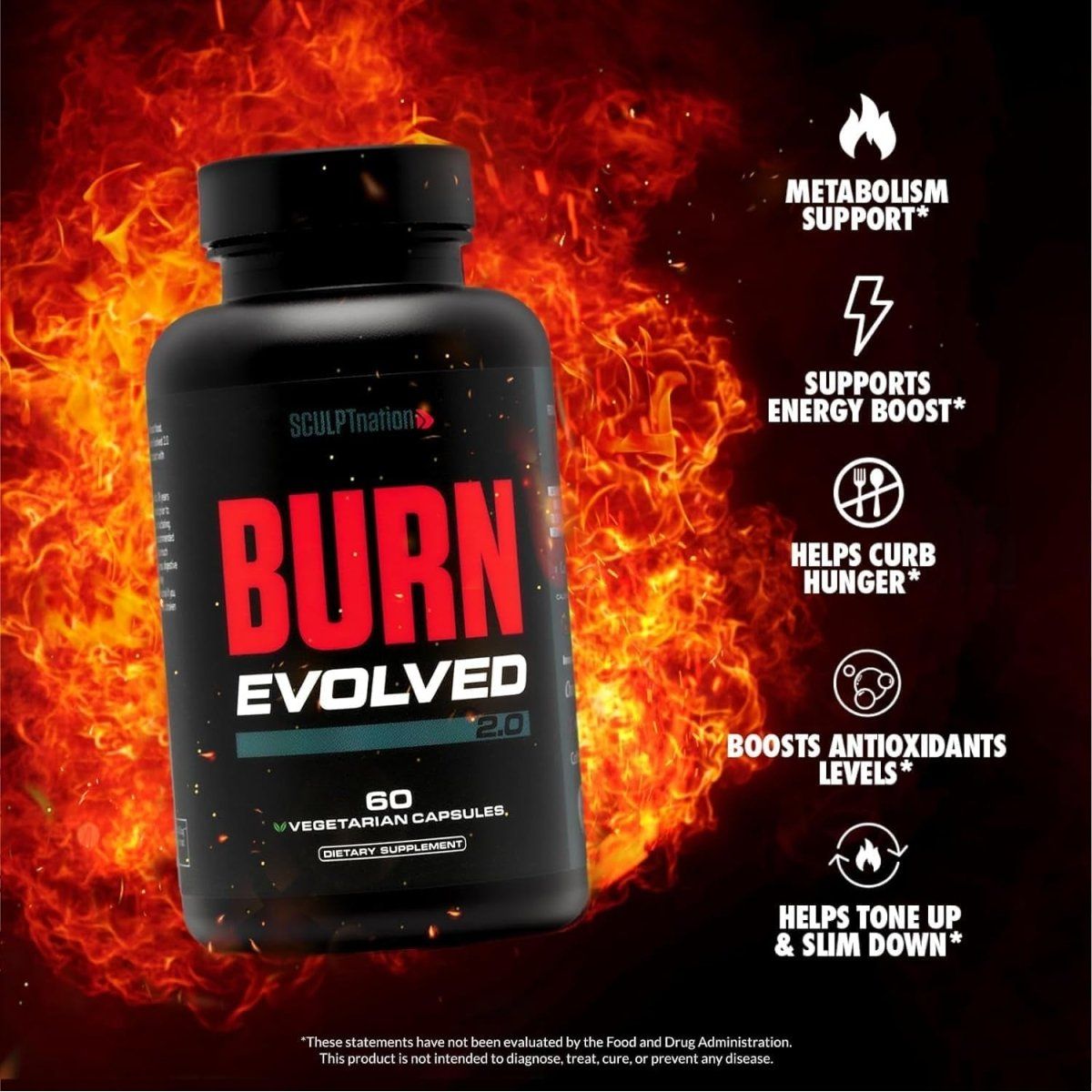 Sculpt Nation by V Shred Burn Thermogenic Fat Burner for Men & Women - 60 Natural Veggie Pills - Suppviv