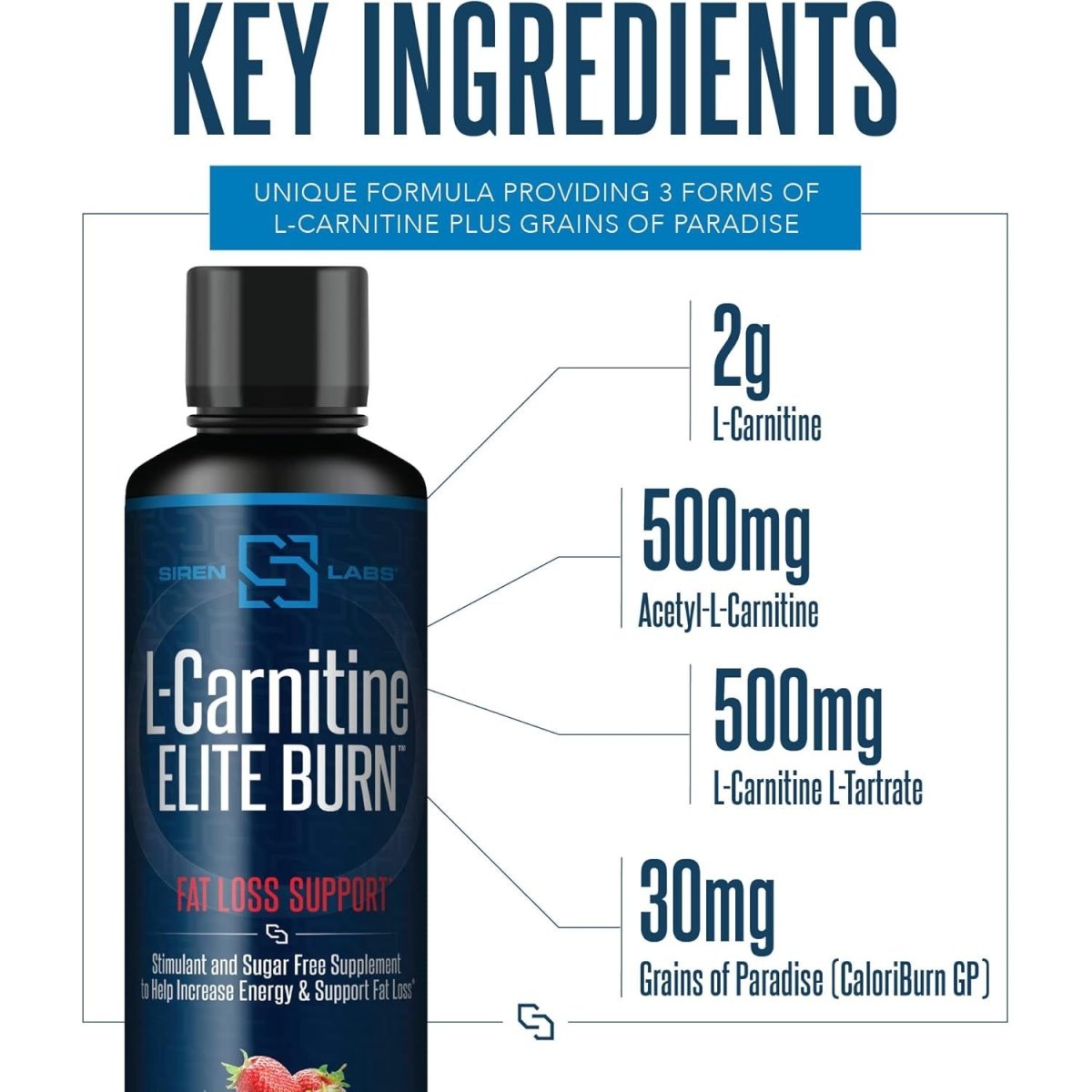 Siren Labs L - Carnitine Elite Burn Liquid Keto Fat Burner and Metabolism Activator (32 Servings) - Suppviv