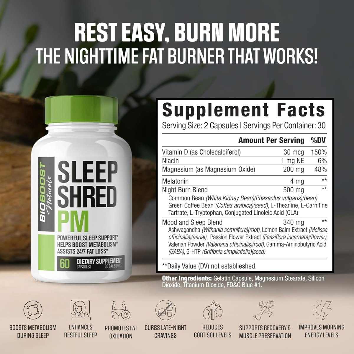 Sleep Shred PM | Night Time Fat Burner Weight Loss Pills + Appetite Suppressant 60 Capsules - Suppviv