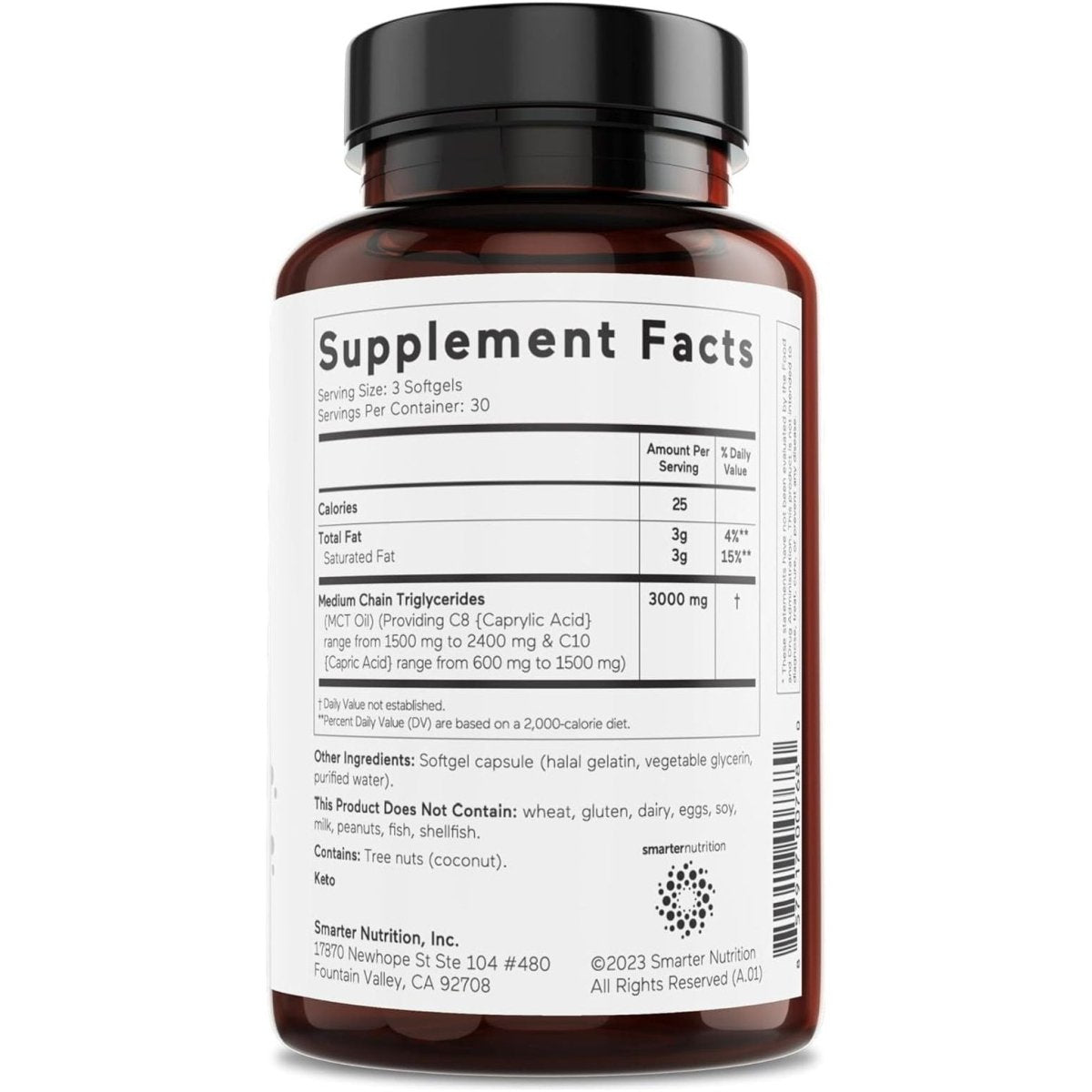 Smarter Nutrition MCT Oil Capsules C8 and C10 - Ketogenic Fuel for Brain & Body, Sustained Energy 90 Count - Suppviv