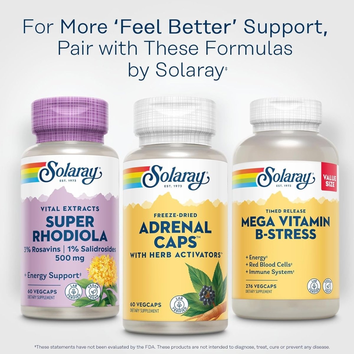 SOLARAY Adrenal Caps - Wellness Support Adrenal Cocktail - 30 Servings - Suppviv