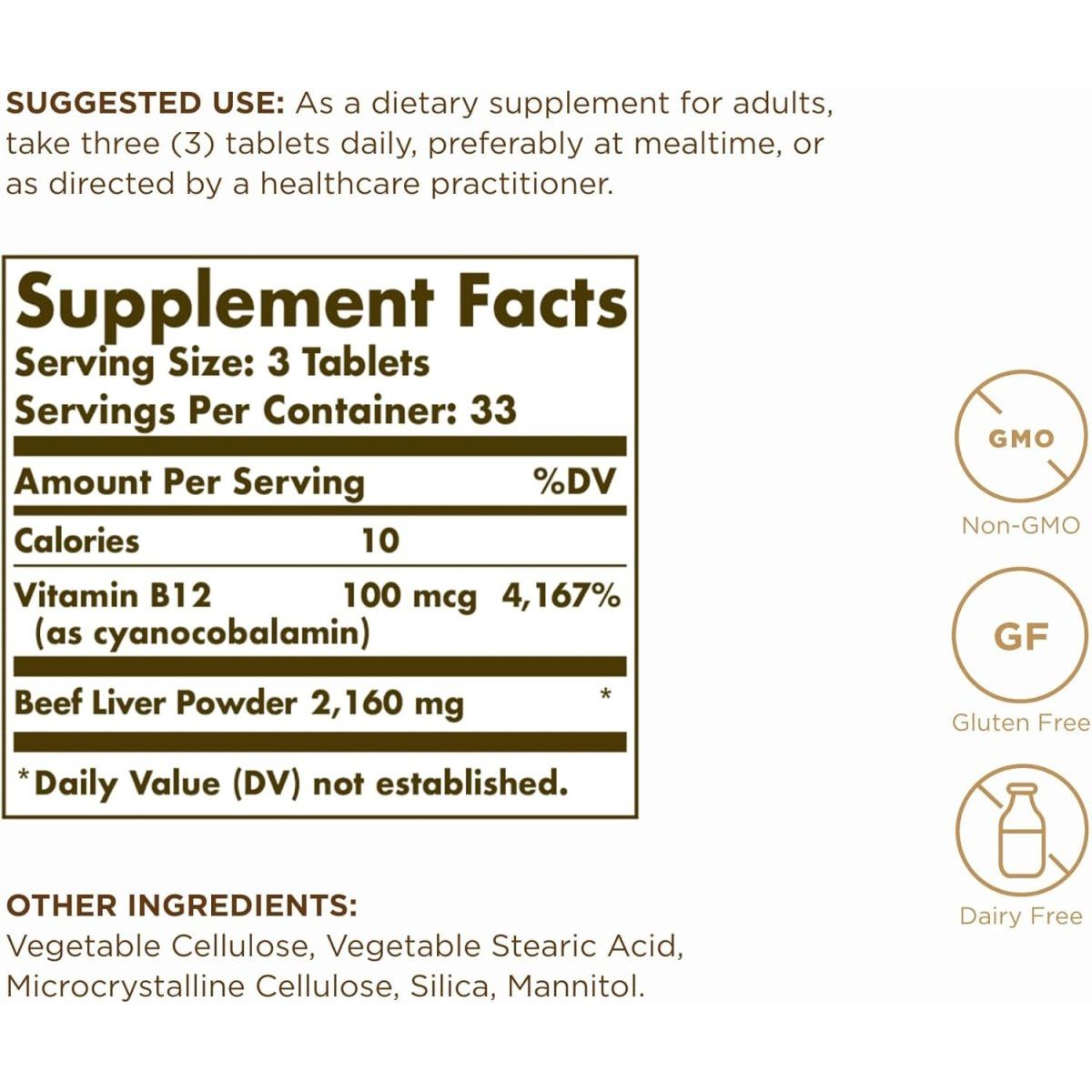 Solgar Desiccated Liver Tablets, 100 Count - Suppviv