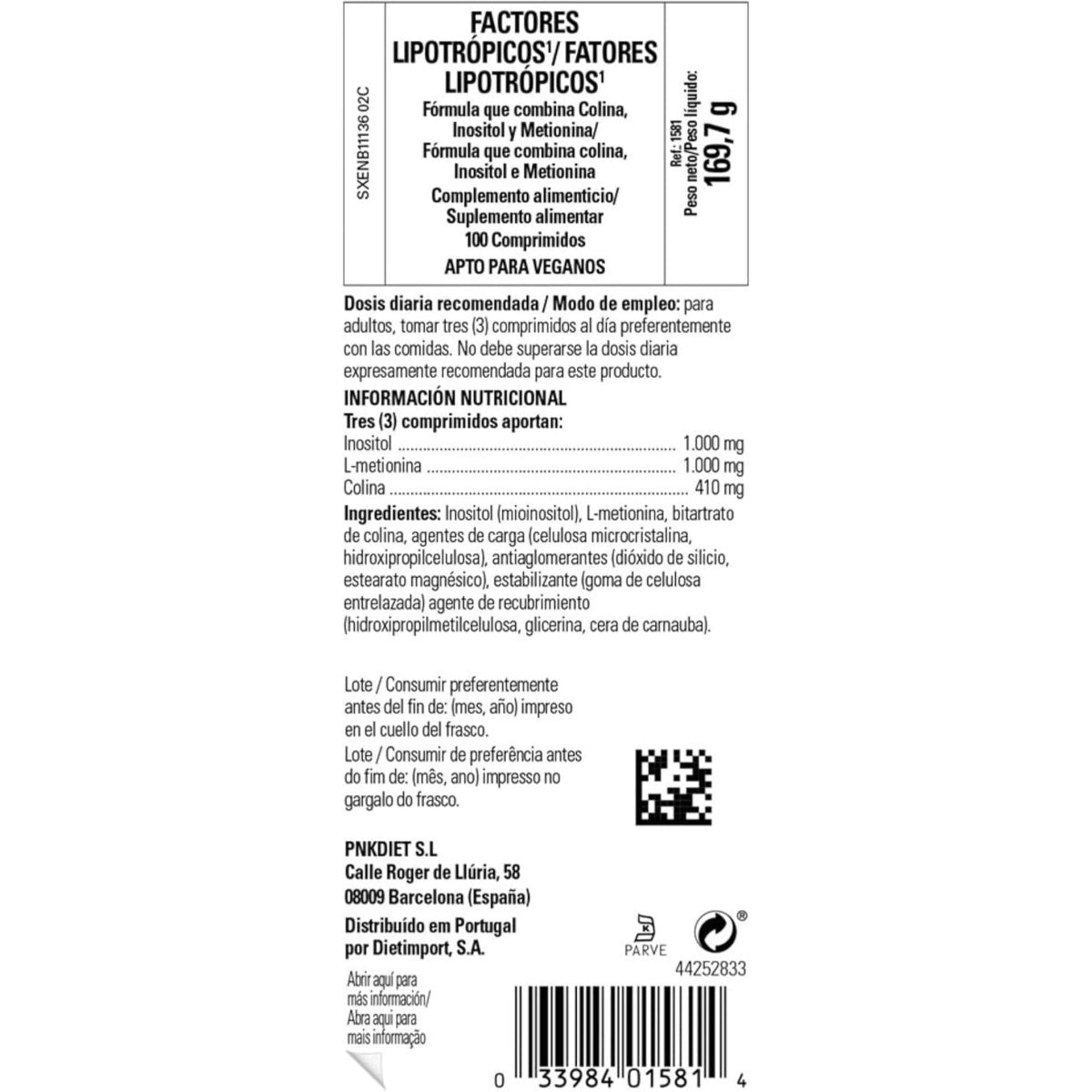 Solgar Lipotropic Factors, 100 Tablets - Liver Support - Vegan, Gluten Free, Dairy Free, Kosher - 33 Servings - Suppviv