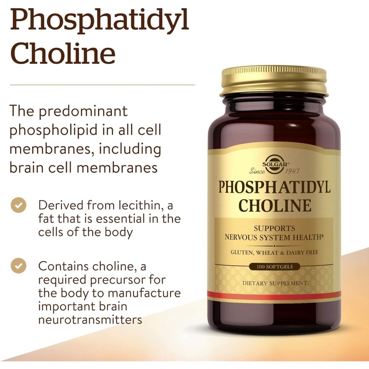 Solgar Phosphatidylcholine, 100 Softgels - Promote Healthy Cognitive Function - 50 Servings - Suppviv