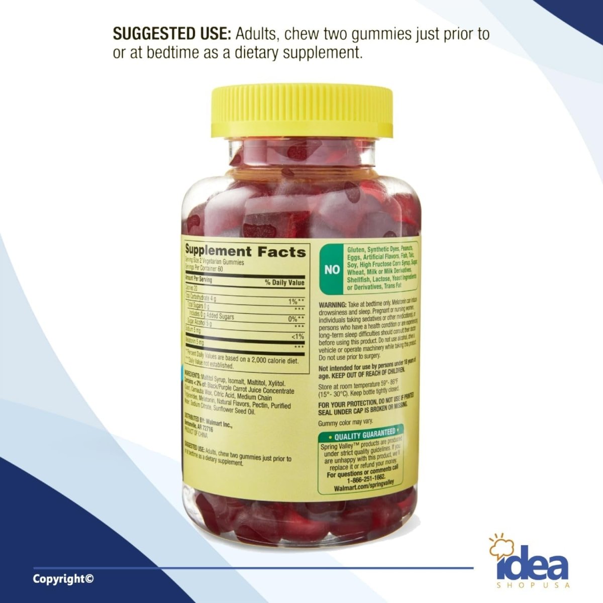 Spring Valley Zero Sugar Melatonin 5 Mg 120 Gummies Sleep Support (1 Pack) - Suppviv