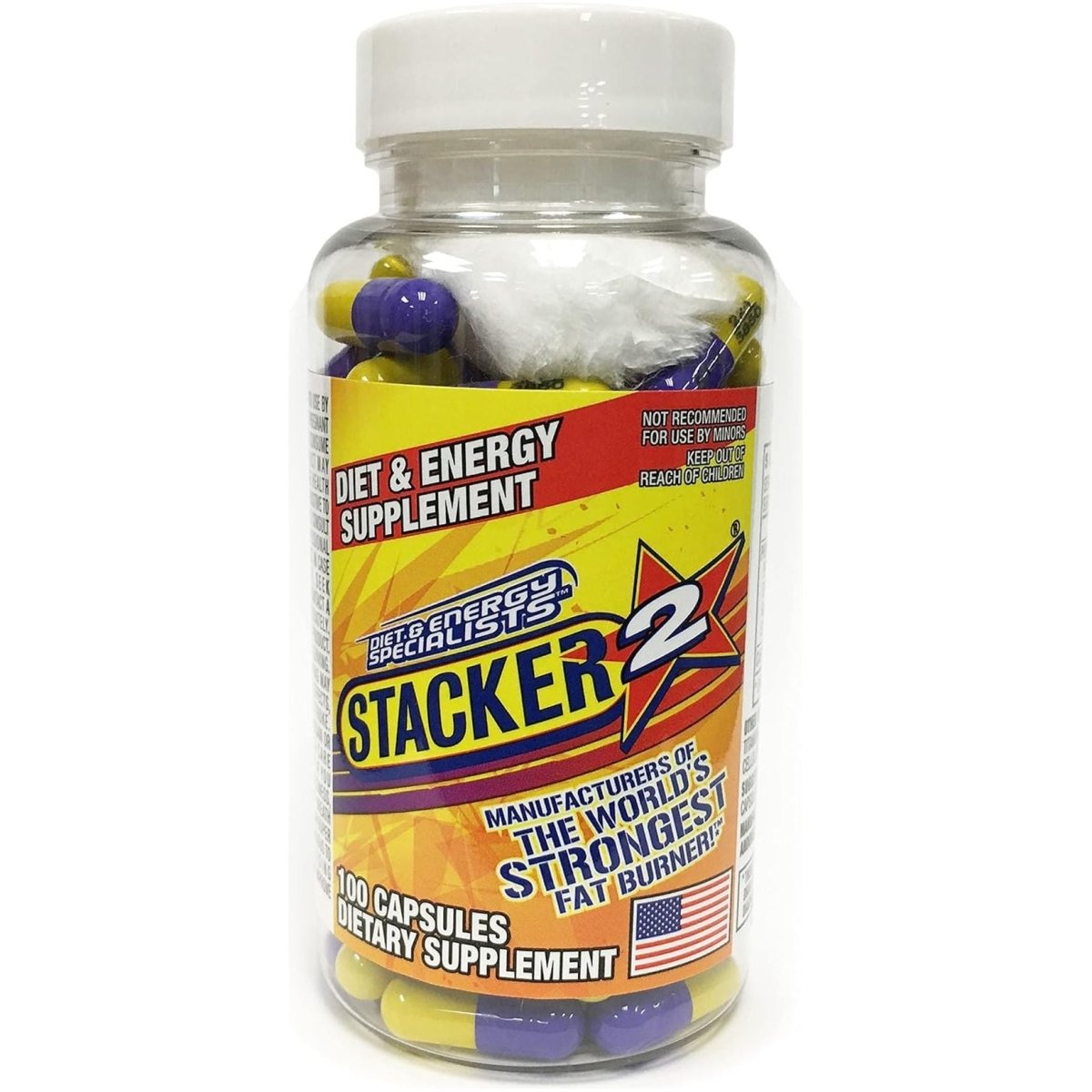 Stacker 2 Fat Burner Capsules, Ephedra Free, 100 - Count Bottle - Suppviv