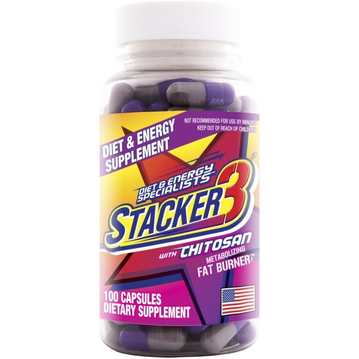 Stacker 3 Metabolizing Fat Burner with Chitosan, Capsules, 100Count Bottle - Suppviv