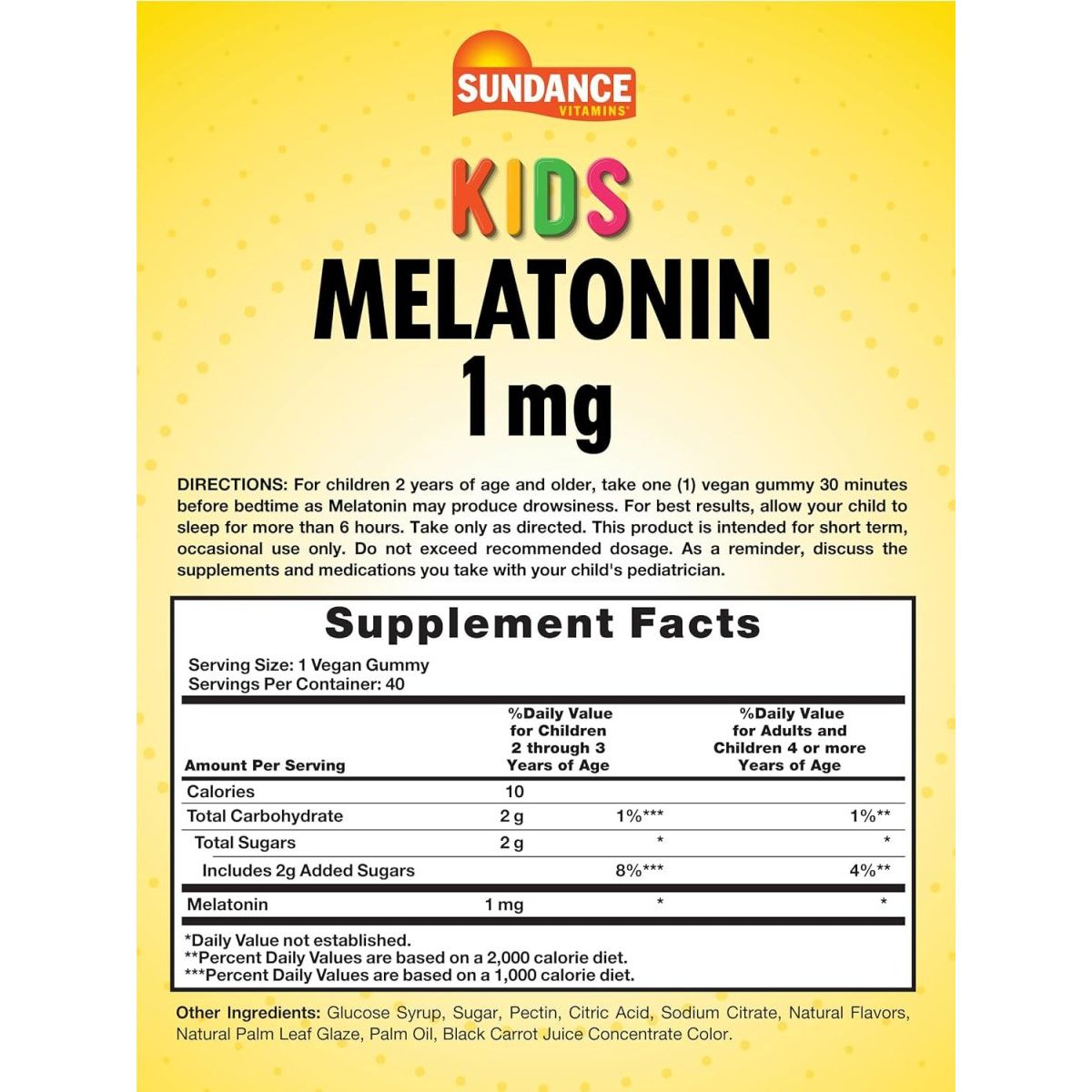 Sundance Kid'S Melatonin Gummies 1Mg | 40 Count | Cherry Flavor | Vegan, Non - Gmo, and Gluten Free Supplement - Suppviv