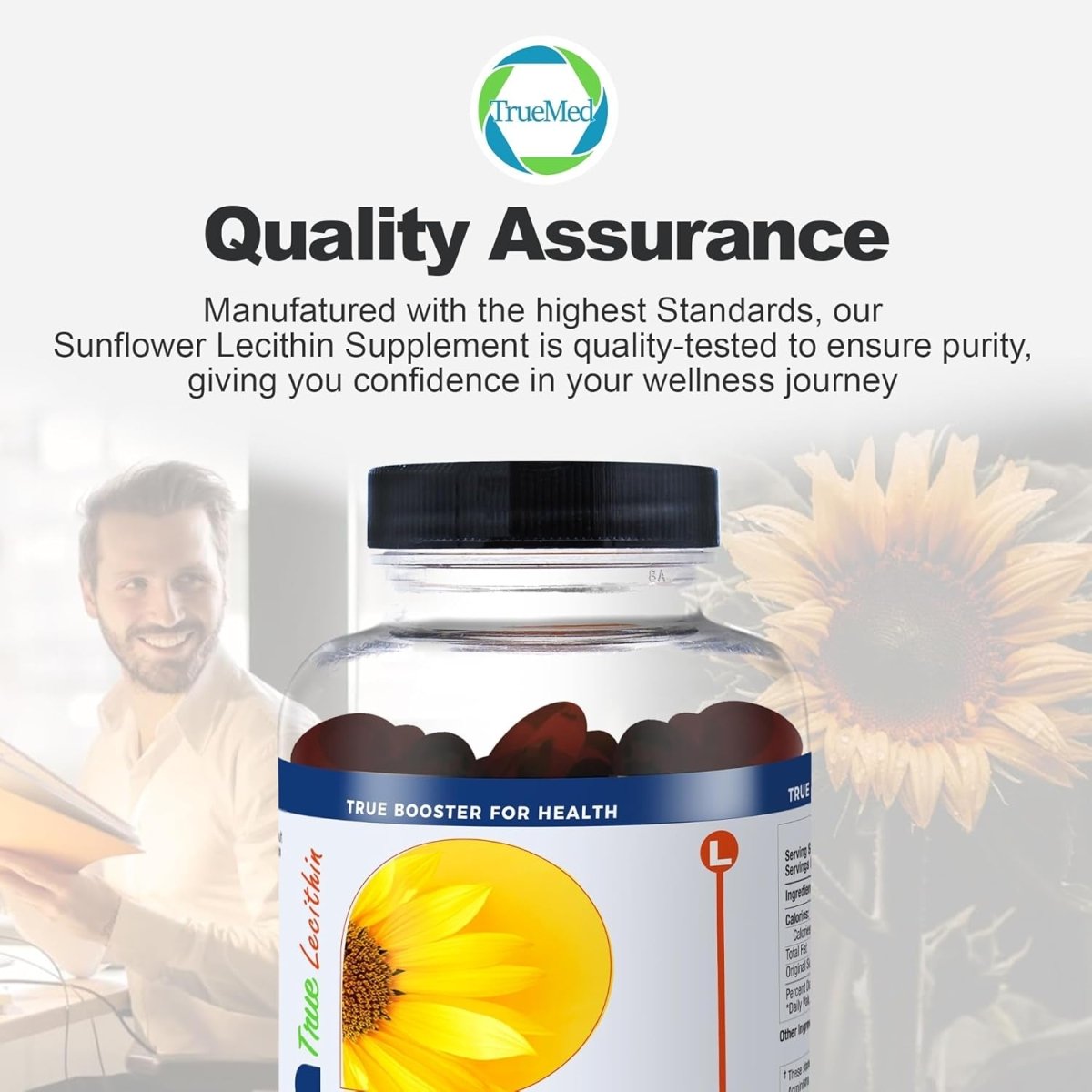 Sunflower Lecithin 1200Mg Promotes Cognitive Function Mental Clarity Healthy Cholesterol, and Cardiovascular Health 100 Softgels - Suppviv