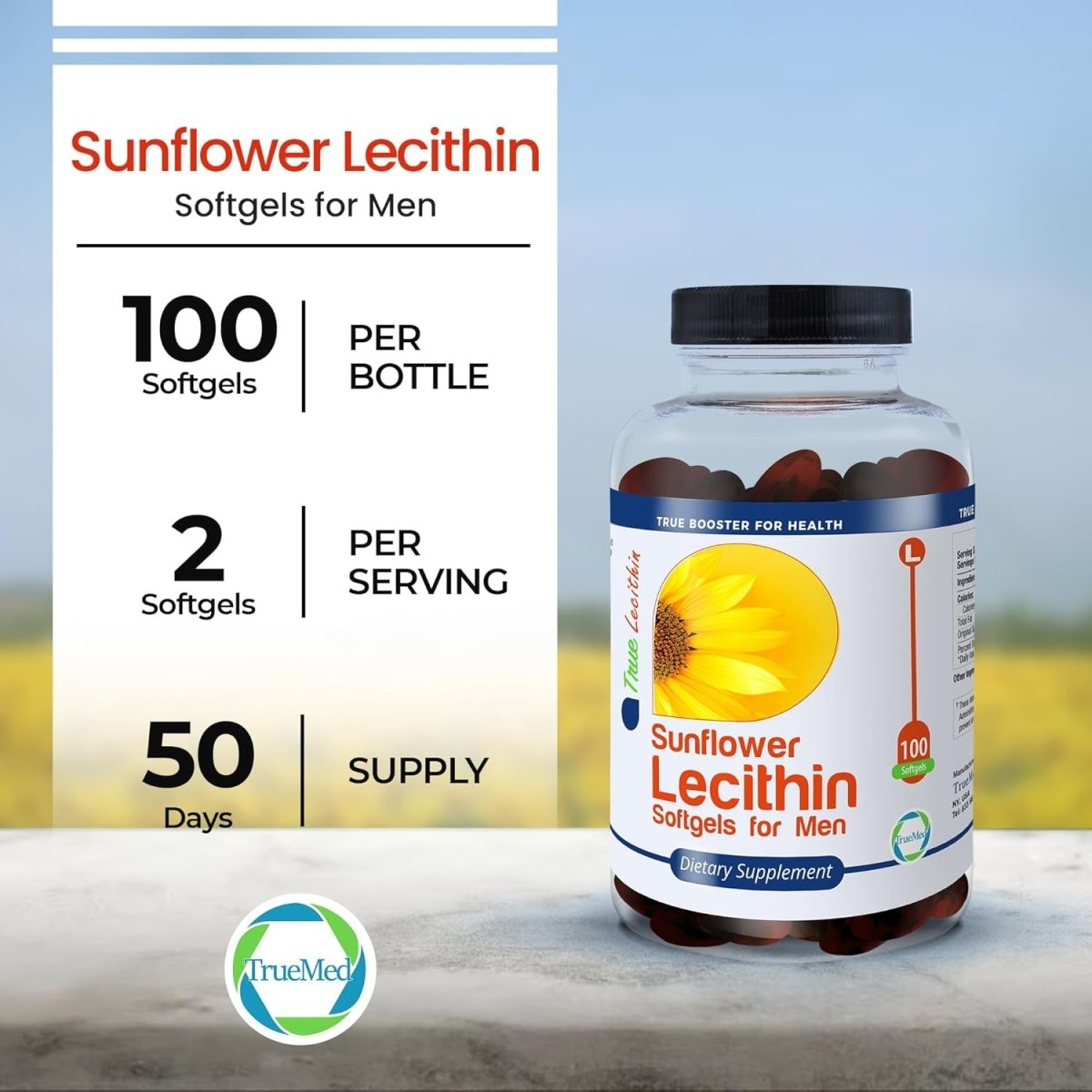 Sunflower Lecithin 1200Mg Promotes Cognitive Function Mental Clarity Healthy Cholesterol, and Cardiovascular Health 100 Softgels - Suppviv