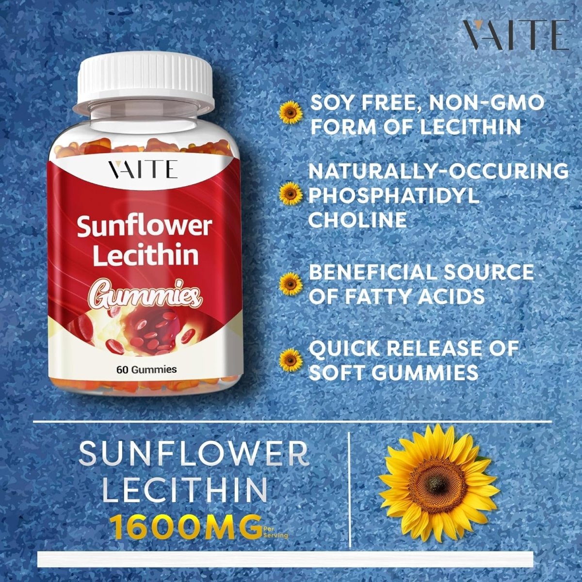 Sunflower Lecithin Gummies 800Mg - Vegan, Non - Gmo, Soy - Free & Gluten - Free - Supports Daily Nutrition 60 Vegan Gummy - Suppviv