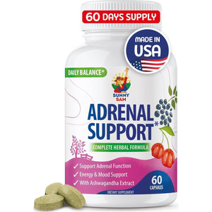 SUNNY SAM Adrenal Cortex Support Supplement for Cortisol Management - 60 Capsules - Suppviv