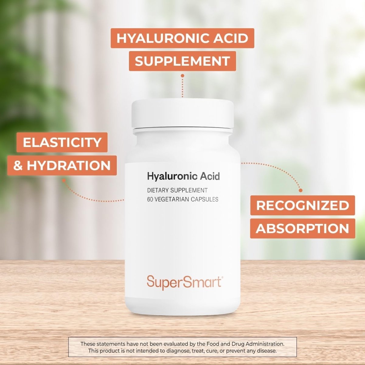 Supersmart - Hyaluronic Acid Supplement 300Mg (Sodium Hyaluronate) - High Molecular Weight 1.2 Million Daltons | 60 Vegetarian Capsules - Suppviv