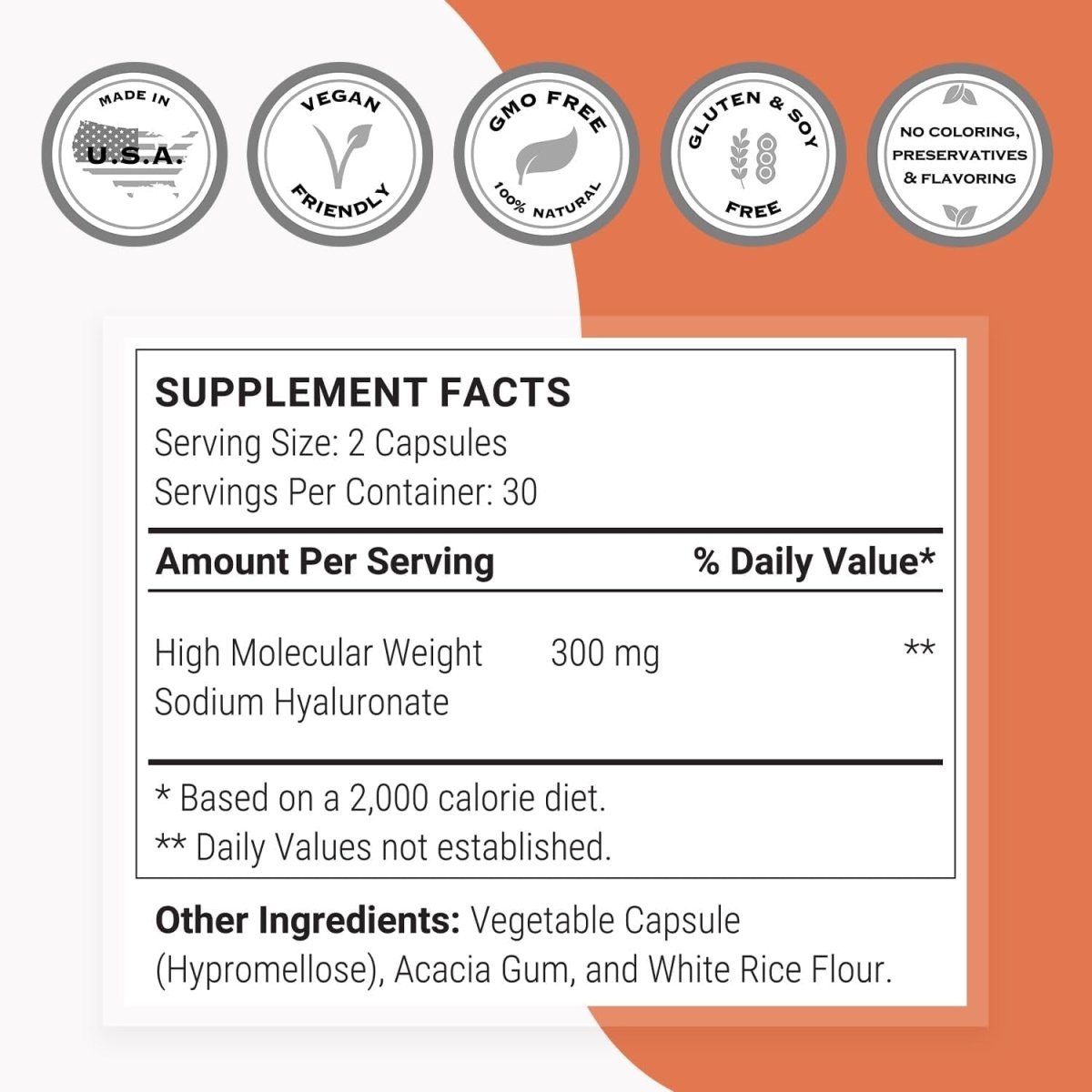 Supersmart - Hyaluronic Acid Supplement 300Mg (Sodium Hyaluronate) - High Molecular Weight 1.2 Million Daltons | 60 Vegetarian Capsules - Suppviv