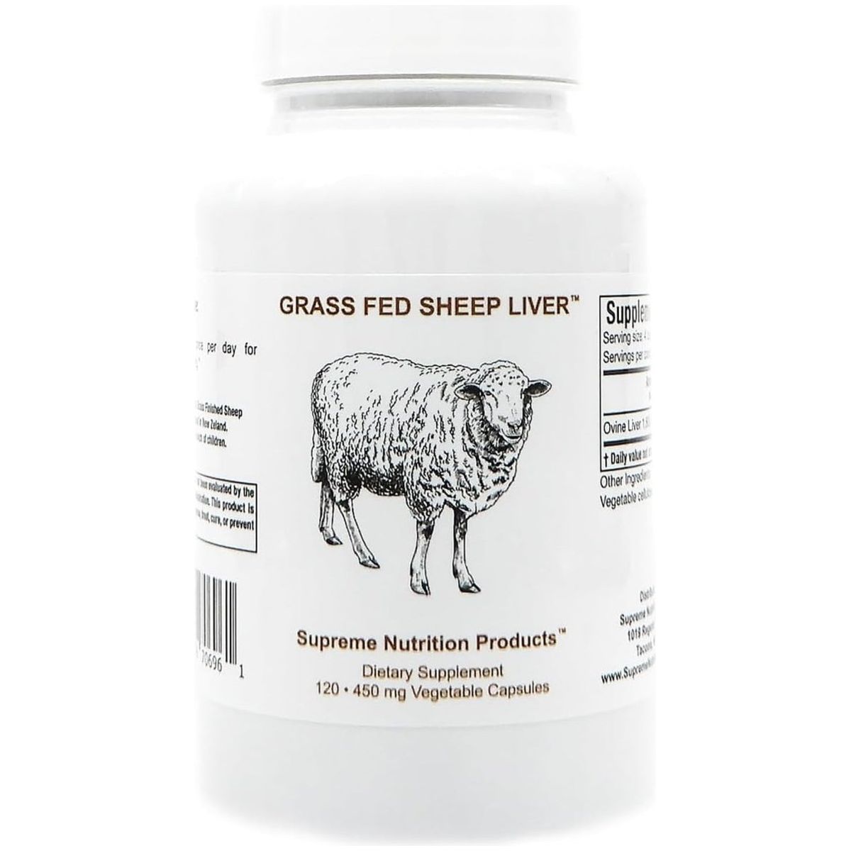 Supreme Nutrition Grass Fed Sheep Liver, 120 Pure Ovine Liver Capsules - Suppviv