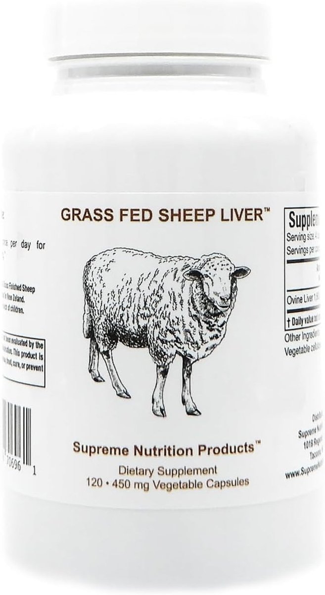 Supreme Nutrition Grass Fed Sheep Liver, 120 Pure Ovine Liver Capsules - Suppviv