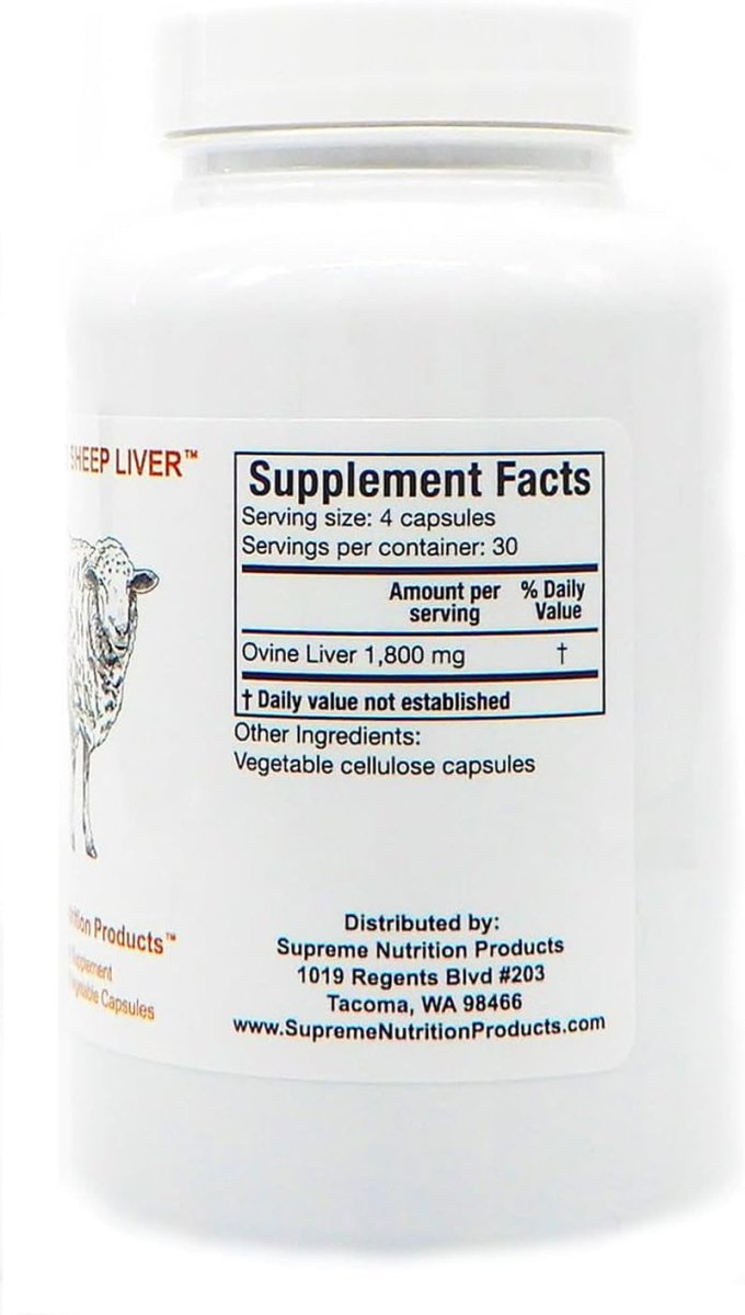 Supreme Nutrition Grass Fed Sheep Liver, 120 Pure Ovine Liver Capsules - Suppviv