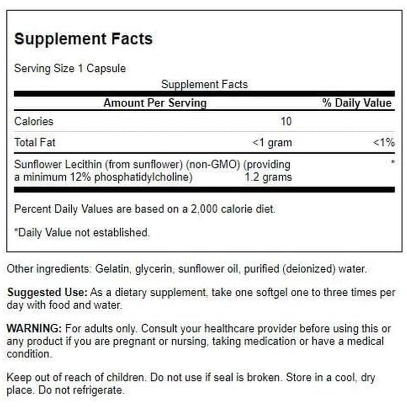 Swanson Sunflower Lecithin - Herbal Supplement Promoting Healthy Brain Function (90 Softgels, 1200Mg) - Suppviv