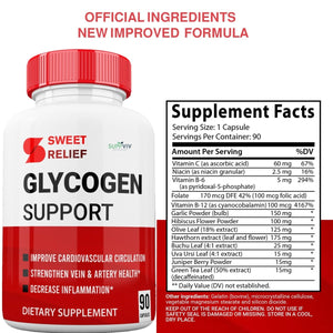 Sweet Relief Glycogen Support Blood Flow Support (Improved Formula) 90 CAPSULES - Suppviv