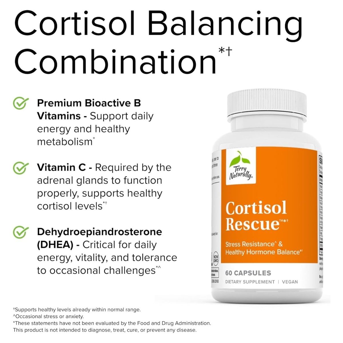 Terry Naturally Cortisol Rescue - Adrenal Health & Energy Support Supplement - 60 Capsules - Suppviv