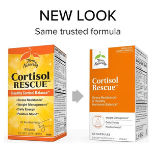 Terry Naturally Cortisol Rescue - Adrenal Health & Energy Support Supplement - 60 Capsules - Suppviv