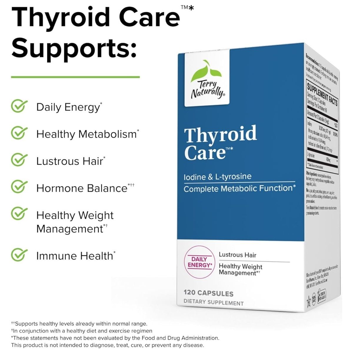 Terry Naturally Thyroid Care - Complete Metabolic Function 120 Capsules - Suppviv