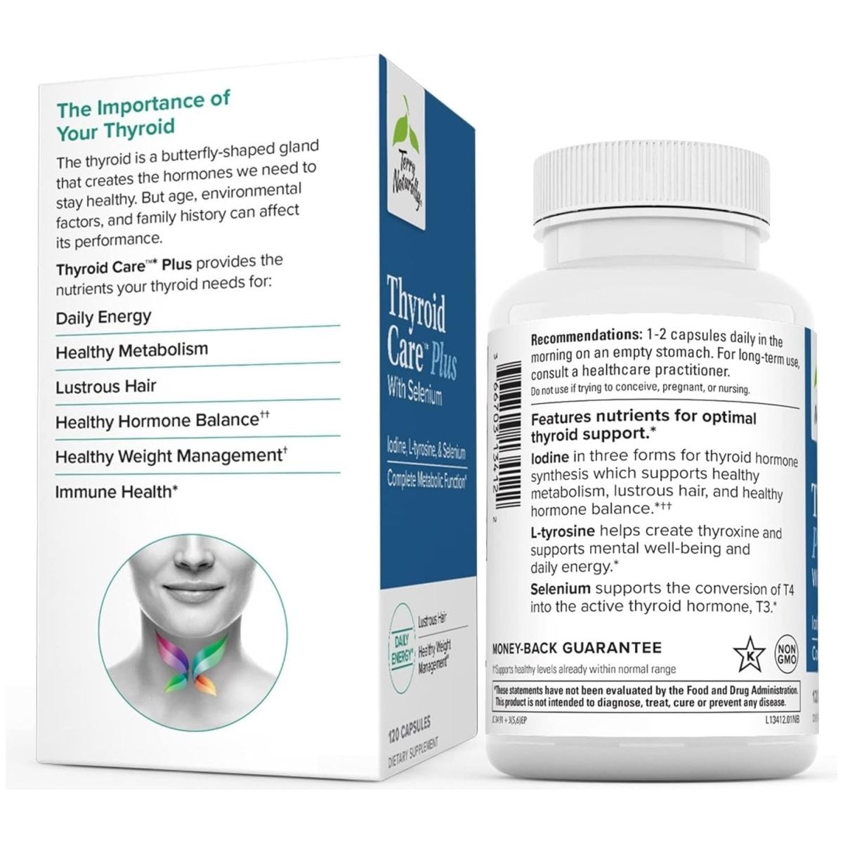 Terry Naturally Thyroid Care plus - Supplement for Energy & Healthy Hair Support 120 Capsules - Suppviv