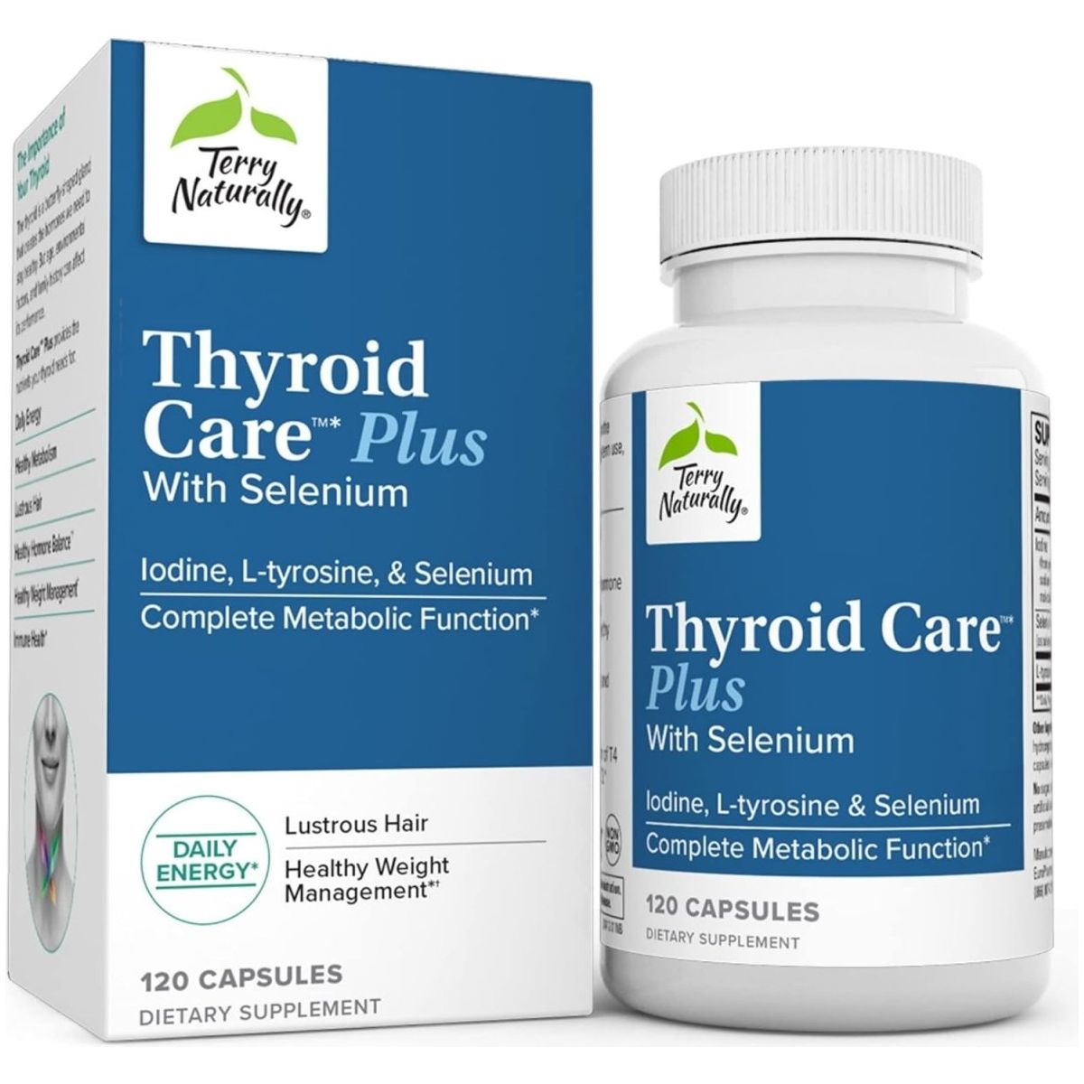 Terry Naturally Thyroid Care plus - Supplement for Energy & Healthy Hair Support 120 Capsules - Suppviv