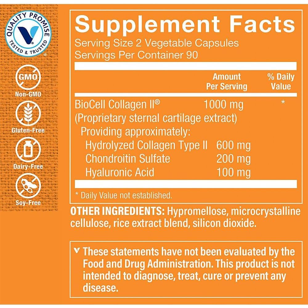 The Vitamin Shoppe Biocell Collagen II with Hyaluronic Acid 1000Mg - (60 Vegetable Capsules) - Suppviv