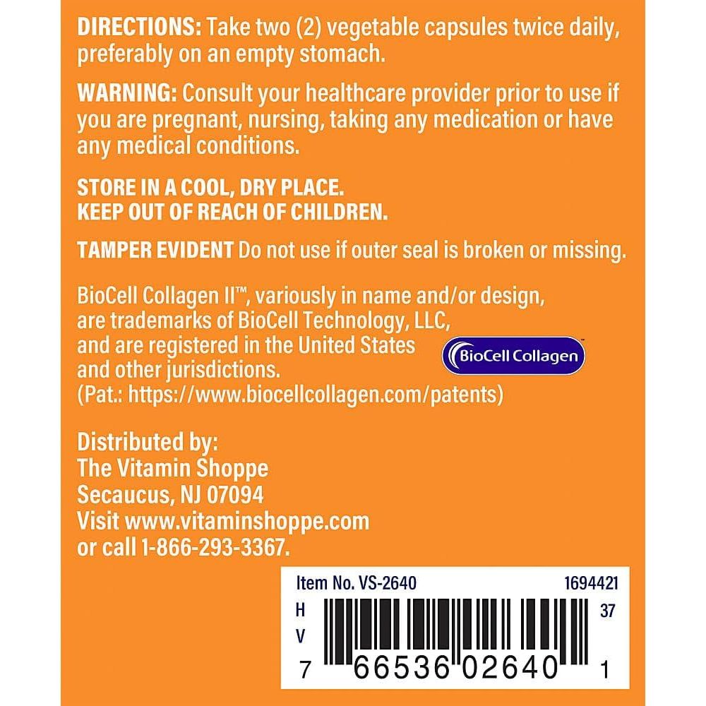 The Vitamin Shoppe Biocell Collagen II with Hyaluronic Acid 1000Mg - (60 Vegetable Capsules) - Suppviv