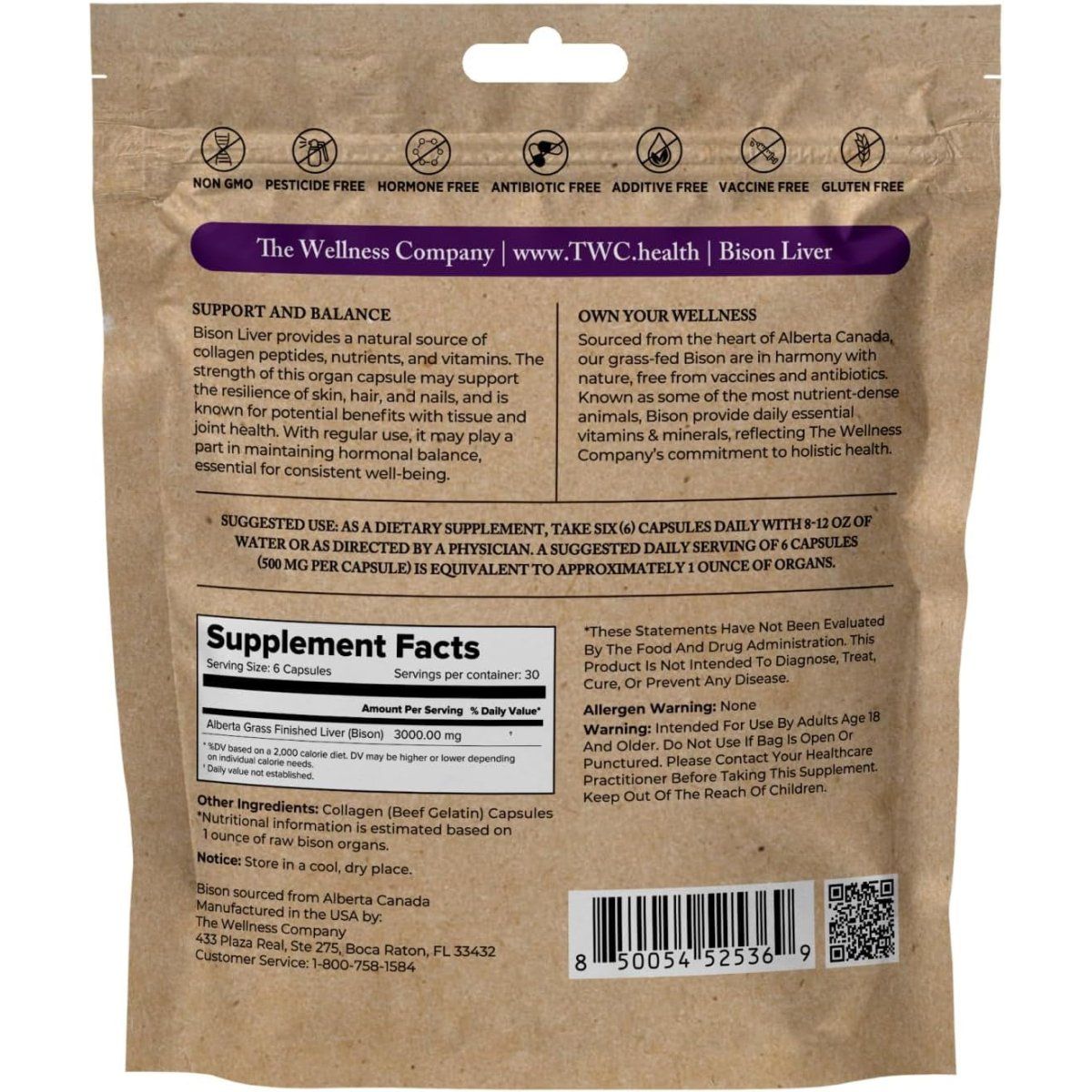 The Wellness Company Bison Liver Supplement Capsules |180 Collagen Capsules| - Suppviv