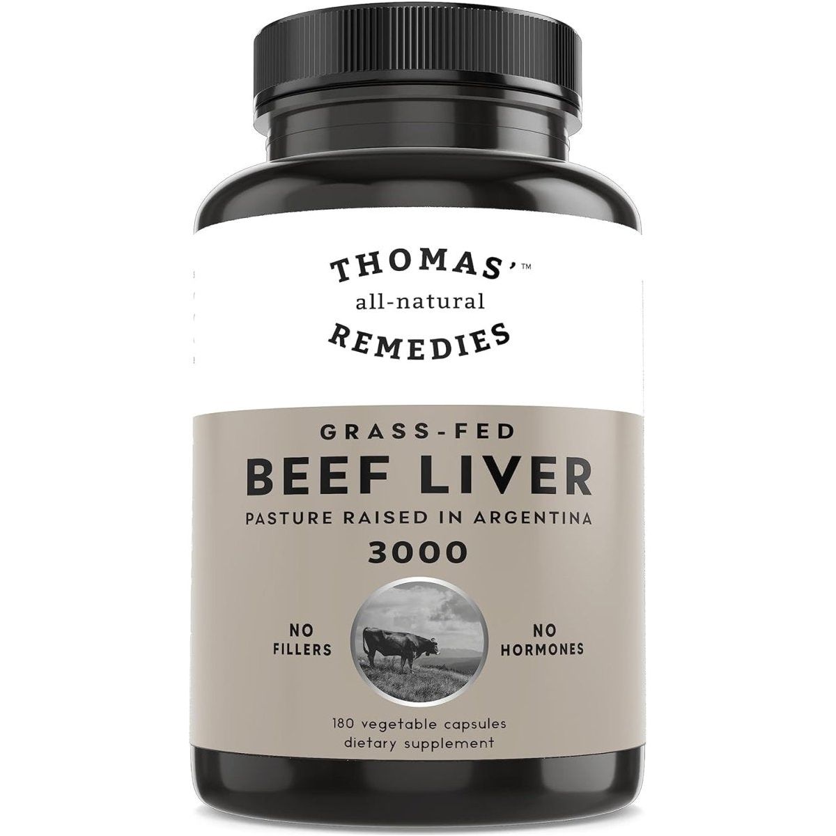 Thomas' All - Natural Remedies Grass - Fed Desiccated Beef Liver Capsules, 3000Mg 180 CT - Suppviv